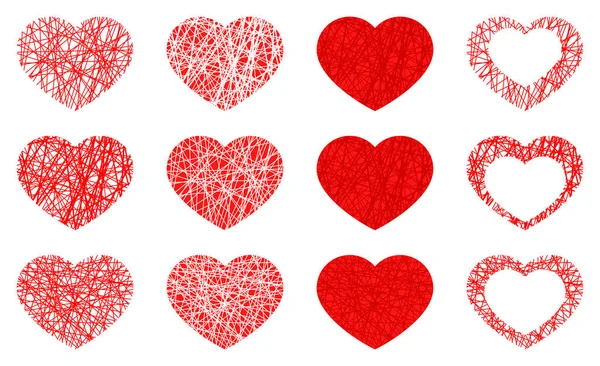 Set of isolated red heart icon, love symbol collection on white background. — Stockvektor