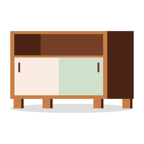 Commode en bois avec portes, étagère icône de meubles isolés sur fond blanc . — Image vectorielle