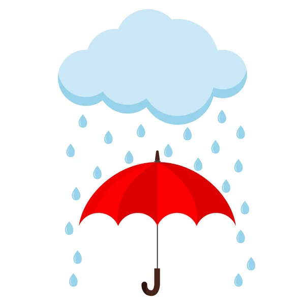 Icon of cloud, rain and opened red umbrella cane in the rain. — Stock Vector