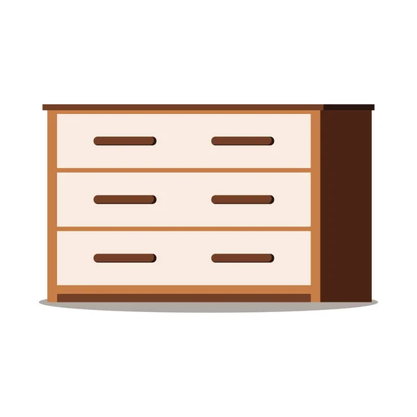 Εικονίδιο από καφέ ξύλινη συρταριέρα με πόρτες, ράφι. — Διανυσματικό Αρχείο