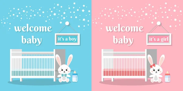 Bienvenue ensemble bébé c'est un garçon et une fille illustration vectorielle . — Image vectorielle