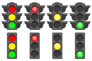 Trafik ışığı arayüzü simgeleri beyaz arkaplanda izole edildi.