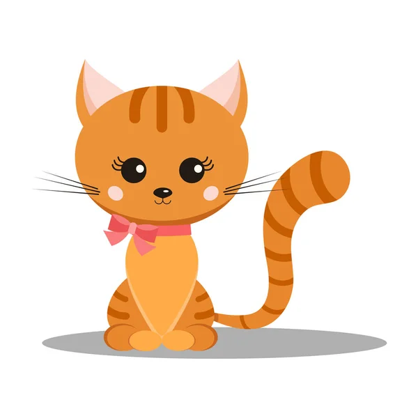 Zoete Schattige Glimlachende Kleine Roodgestreepte Kat Met Roze Strik Zijn — Stockvector