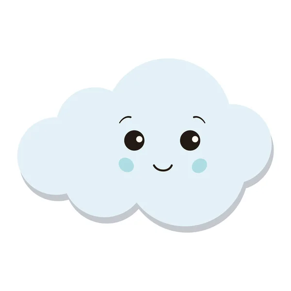 Nettes Blaues Wolkensymbol Auf Weißem Hintergrund Süß Und Lustig Lächelndes — Stockvektor