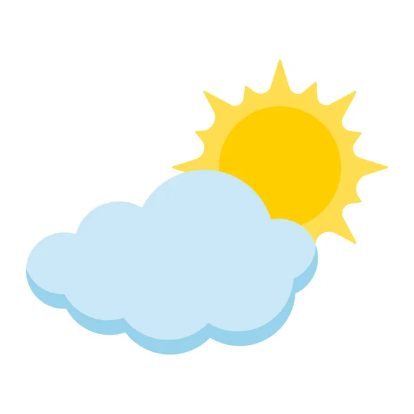 Ícone Estilo Dos Desenhos Animados Sol Com Nuvem Isolada Fundo —  Vetores de Stock