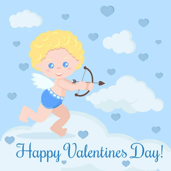 Tarjeta Felicitación Con Lindo Cupido Romántico Con Arco Flecha Con — Archivo Imágenes Vectoriales
