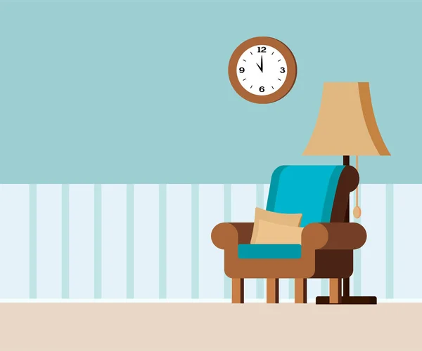 舒适的居家背景 扶手椅 平整的枕头 矢量图解与位置为您的文本 — 图库矢量图片