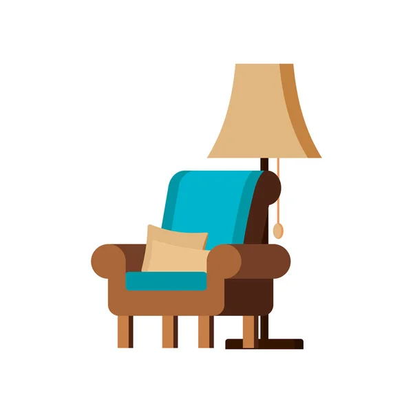 Isolated Lamp Armchair Pillowes Whit Background Flat Style Vector Illustration — Stock Vector
