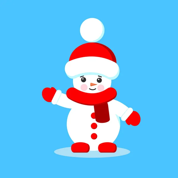 Little Snowman Christmas Vector Illustration Isolated Cute Cartoon Snowman Red — Stock Vector