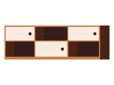 Beyaz arkaplanda izole edilmiş mobilya ikonu olan ahşap rafların vektör düz çizgi film stili çizimi. Koridor ya da oturma odası ev dizayn ögesi - dolap, dolap, dolap.