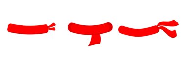 Kış kıyafetleri - beyaz arka planda izole edilmiş çizgi film düz stili kırmızı eşarp simgeleri. Grafik tasarım elementi. Vektör illüstrasyonu.