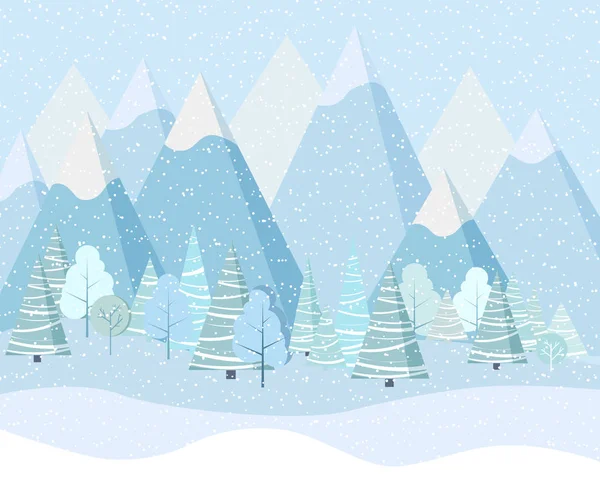 Hermoso Paisaje Invierno Navidad Fondo Con Montañas Nieve Árboles Abetos — Vector de stock