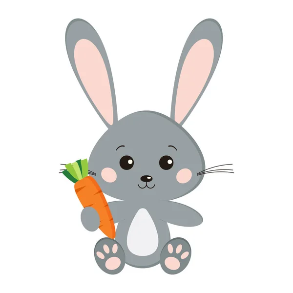 Image Sweet Cute Grey Bunny Rabbit Sitting Pose Carrot Paw — Stock Vector