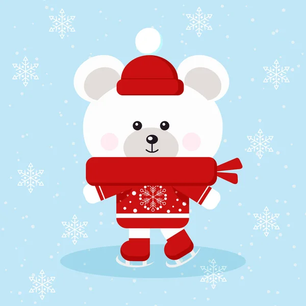 Urso Polar Natal Bonito Isolado Com Suéter Vermelho Cachecol Chapéus — Vetor de Stock