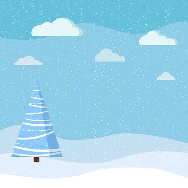 Schöne Weihnachten Winterlandschaft Hintergrund Mit Schnee Wolken Und Fichte Cartoon — Stockvektor