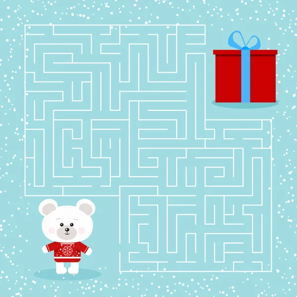 Maze Spel Voor Kinderen Met Een Labyrint Cartoon Kerstmis Ijsbeer — Stockvector