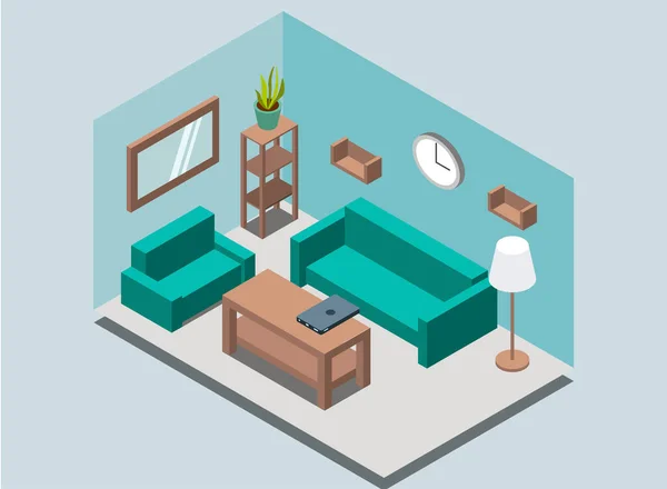 Acogedor Hogar Salón Fondo Interior Con Estantes Libros Estante Lámpara — Vector de stock