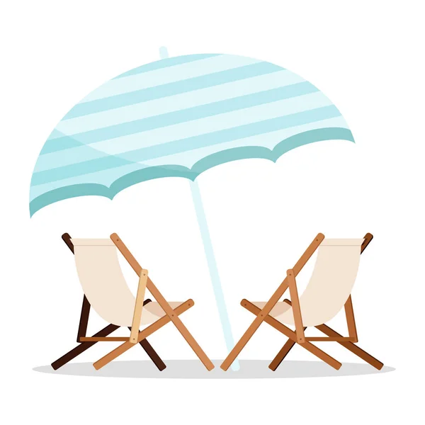 Summer Holiday Icon Two Wooden Beach Chaise Longues Blue Beach — Stock Vector