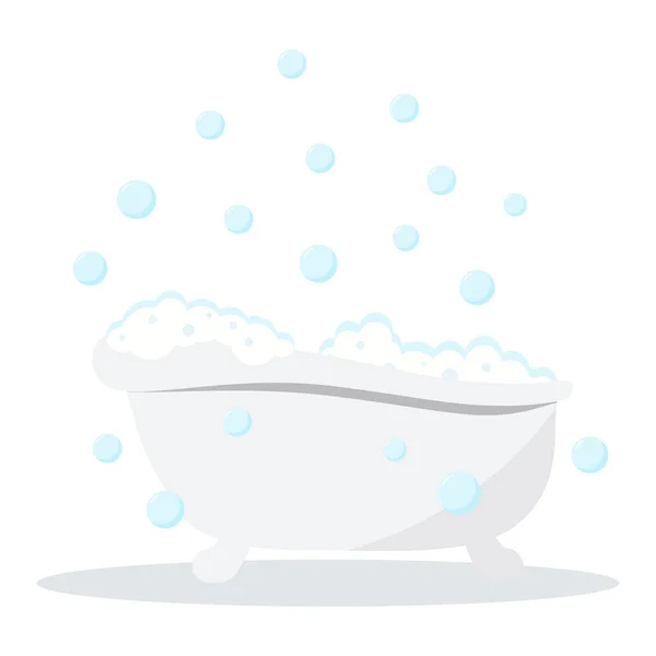 铁浴图标 白色浴池 泡沫和淡紫色与阴影隔离在白色背景 室内设计浴室的元素 矢量漫画平面风格图解 Clipart图像 — 图库矢量图片