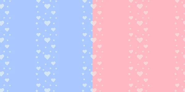 Set Vector Seamless Border Pattern Stars Hearts Blue Pink Background — Stock Vector