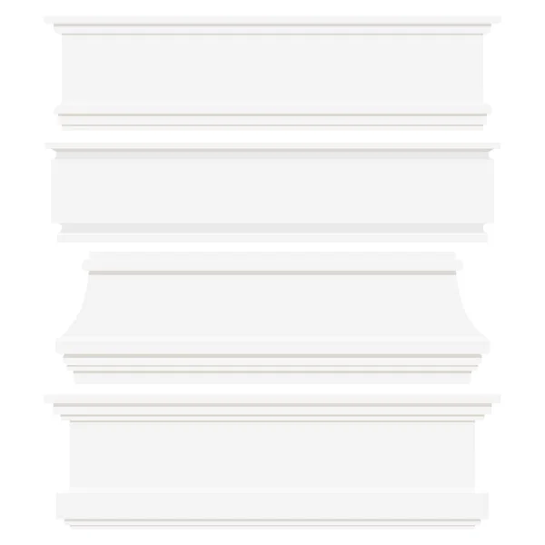 Set of white plastic or wood baseboards isolated on white background. Architectural elements for interior wall design. Vector flat style illustration. Moldings of various shapes collection. — Stock Illustration Set White Plastic Wood Baseboards Isolated White Background Architectural Elements Vector Graphics