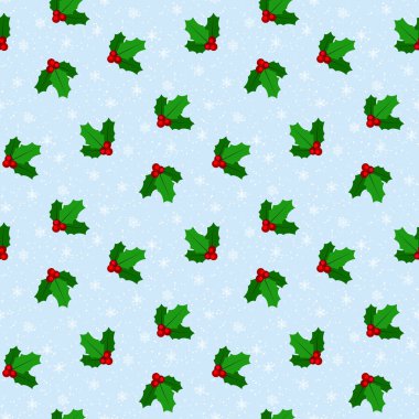 Noel kış ökseotu desenleri. Mavi karlı cennet arka planında yumuşak kar taneleri olan sevimli, pürüzsüz vektör desenleri. Yılbaşı ağı, kapaklar, afişler, süslemeler için sonsuz doku. Holydays tasarımı.