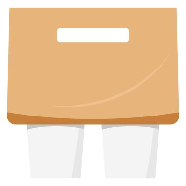 Kraft kağıt kahve fincanı taşıyıcı maketi. Sıcak içecek bardağı ve tutacağı beyaz arka planda izole edilmiş. Tasarımınızı veya markanızı göstermek için boş bir şablon. Bardak resimlemeli vektör düz biçiminde paketleme