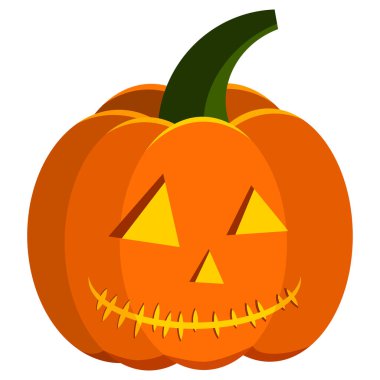 Çizgi film stili düz dizayn turuncu renkli balkabağı Cadılar Bayramı ikonu. Beyaz arkaplanda ışık yalıtılmış Jack Lantern. Cadılar Bayramı partisi için basit sebze illüstrasyonuName.