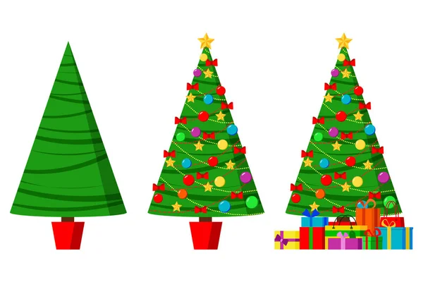 Salutations Noël Mis Objets Hiver Décoratifs Isolés Épicéa Pot Décoré — Image vectorielle