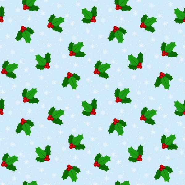 Рождественская Зимняя Печать Омелы Милый Векторный Бесшовный Рисунок Мягкими Снежинками — стоковый вектор