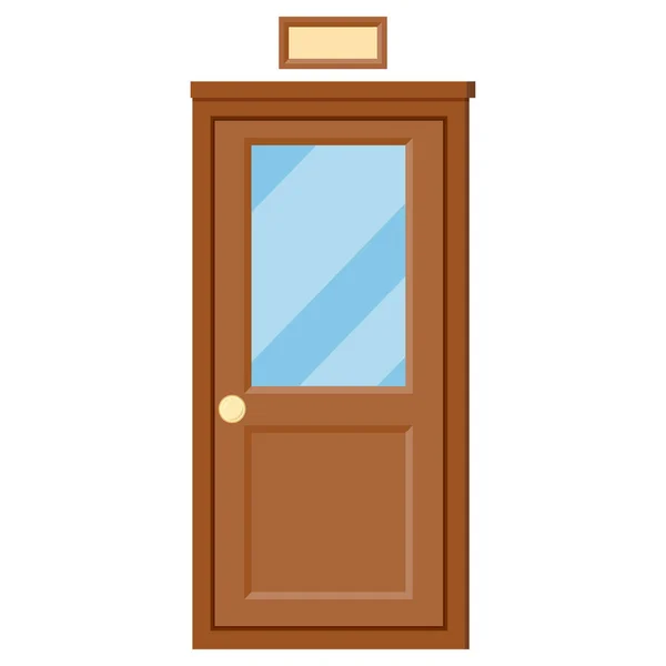 Vector Flat Design Closed School Classroom Door Glass Nameplate Icon — стоковый вектор