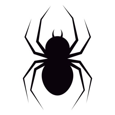 Beyaz arka planda izole edilmiş sivri dişli siluet ikonu olan düz dizayn siyah örümceğin vektör çizimi. Ağ için hayvani zehirli karakter, Cadılar Bayramı tasarımı.