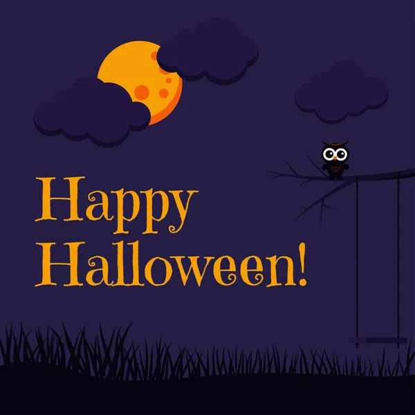 Hermoso Estilo Dibujos Animados Feliz Tarjeta Felicitación Halloween Búho Lindo — Archivo Imágenes Vectoriales