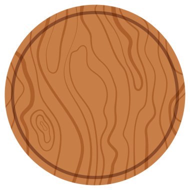 Boş ahşap doku kesme ve yuvarlak şekilli mutfak tahtası düz tasarım çizgi film stili resimleme beyaz arkaplanda izole.