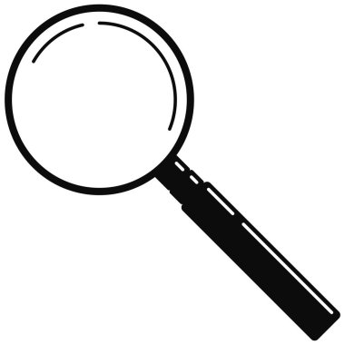 Siyah metal büyüteç beyaz zemin üzerinde izole edilmiş cam ağ simgesi. Siyah saplı basit bir arama. İş araştırması illüstrasyonu. Yakınlaştırma aracı için vektör modern tasarım büyüteç logosu