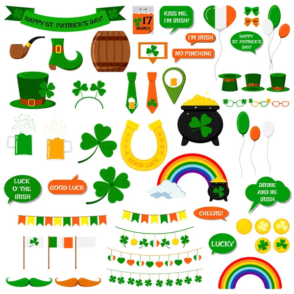 Patrick Day Vector Icons Set Isolated White Background Flat Cartoon — Stock Vector