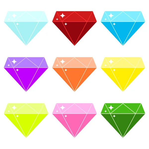 Diamantes Icono Vectorial Conjunto Aislado Sobre Fondo Blanco Colección Cristales — Vector de stock