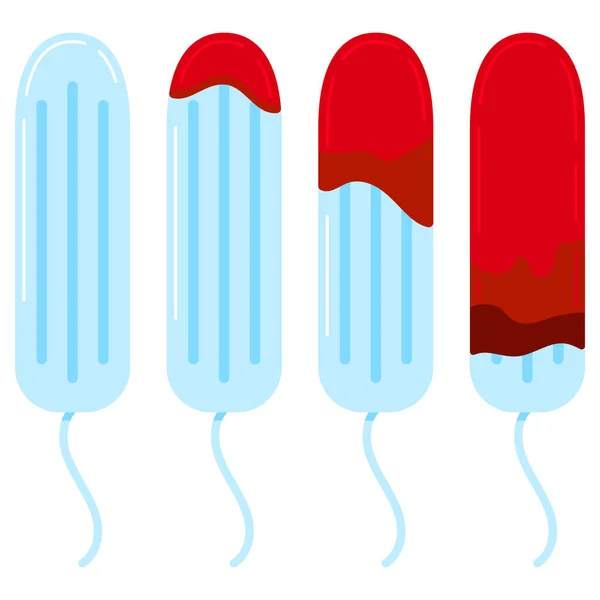 Blod Fra Menstruasjonsperioden Hygieniske Tamponger Isolert Hvit Bakgrunn Kvantifisering Tap – stockvektor