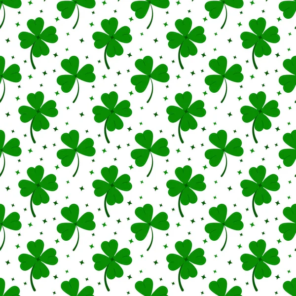 Clover Leaves Seamless Pattern Isolated White Background Green Lucky Four — 스톡 벡터