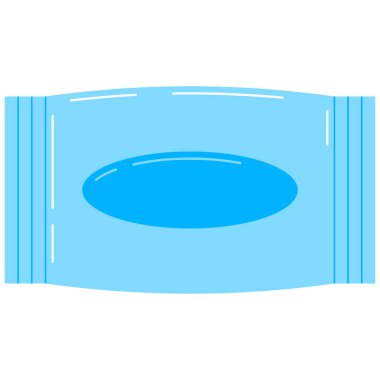 Beyaz arkaplanda izole edilmiş ıslak mendil plastik paket vektör simgesi. Düz dizayn ıslak doku çizimi. Seyahat mendil paketi, bebek temizleme peçetesi, özel hijyen ürünü..