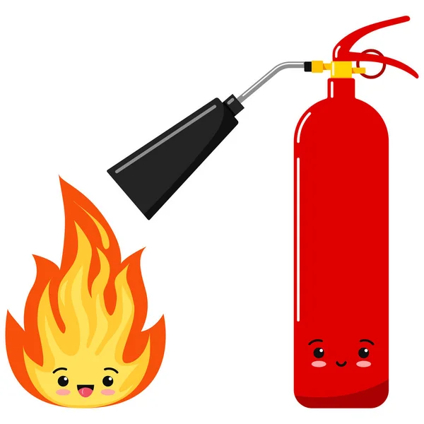 Emoji消防火焰和灭火器图标设置隔离在白色背景 炽热的卡通火焰能量符号 燃烧的符号 平面设计矢量卡通卡通人物插图 — 图库矢量图片