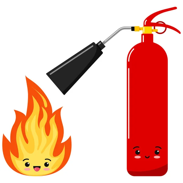 Emoji Fuoco Fiamma Icona Estintore Impostato Isolato Uno Sfondo Bianco — Vettoriale Stock