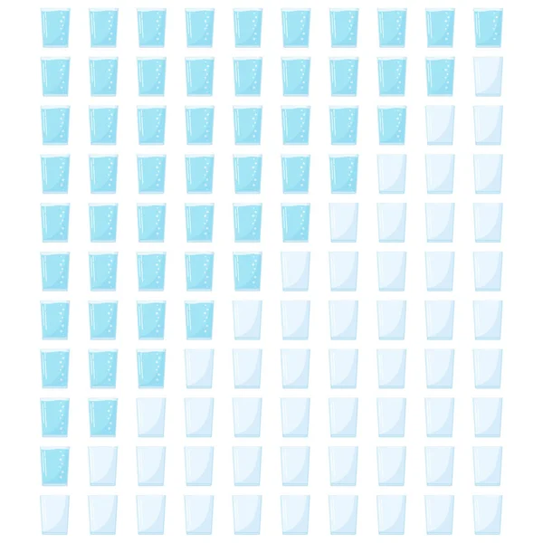 Conjunto Iconos Vidrio Agua Con Iconos Rastreador Azul Aislados Sobre — Vector de stock