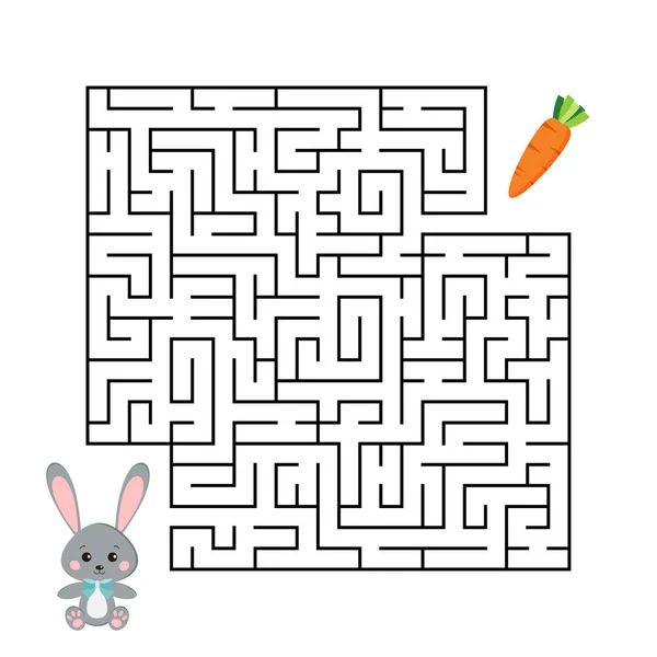 Rabbit Carrot Maze Game Isolated White Background Cartoon Grey Bunny — Stock Vector