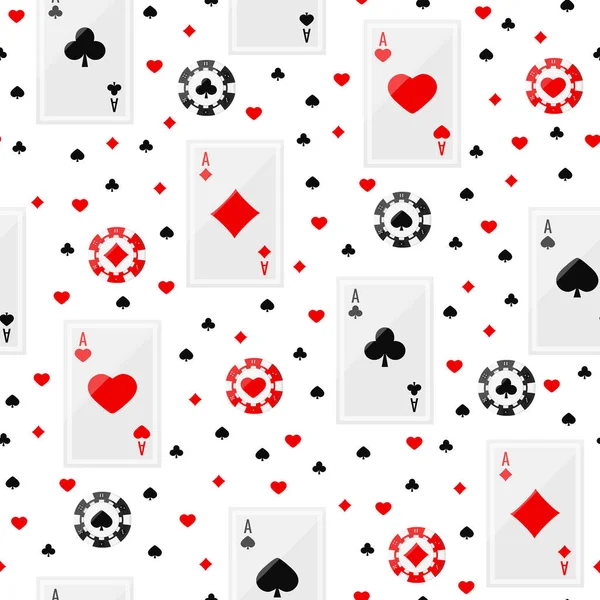 Ace Playing Cards Poker Chips Seamless Pattern Black Red Casino — Stock Vector