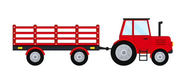 Ciągnik Ikoną Przyczepy Izolowany Białym Tle Czerwony Traktor Ciągnący Przyczepę — Wektor stockowy