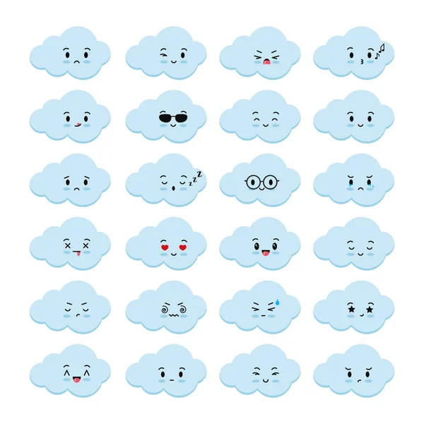 Wolken Emoji Symbole Vektor Gesetzt Isoliert Auf Weißem Hintergrund Sammlung — Stockvektor