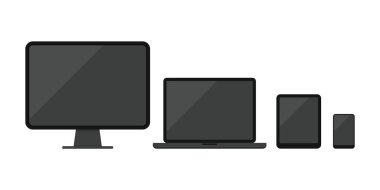 Bilgisayar masaüstü, dizüstü, tablet bilgisayar, akıllı telefon veya cep telefonu simgesi beyaz arkaplanda izole edildi.