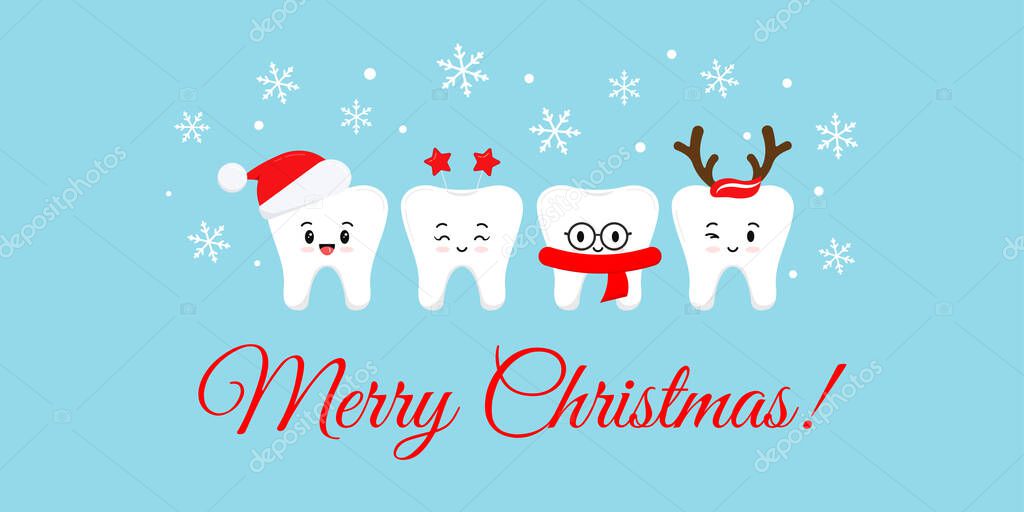 Cute Smile Teeth With Xmas Accessories On Merry Christmas Dentist Greeting Card White Winter Teeth Emoji In Santa Hat With Deer Horns Photo Props Flat Design Cartoon Style Vector Illustration Premium Cute Smile Teeth With Xmas Accessories On Merry Christmas Dentist Greeting Card White Winter Teeth Emoji In Santa Hat With Deer Horns Photo Props Flat Design Cartoon Style Vector Illustration Premium