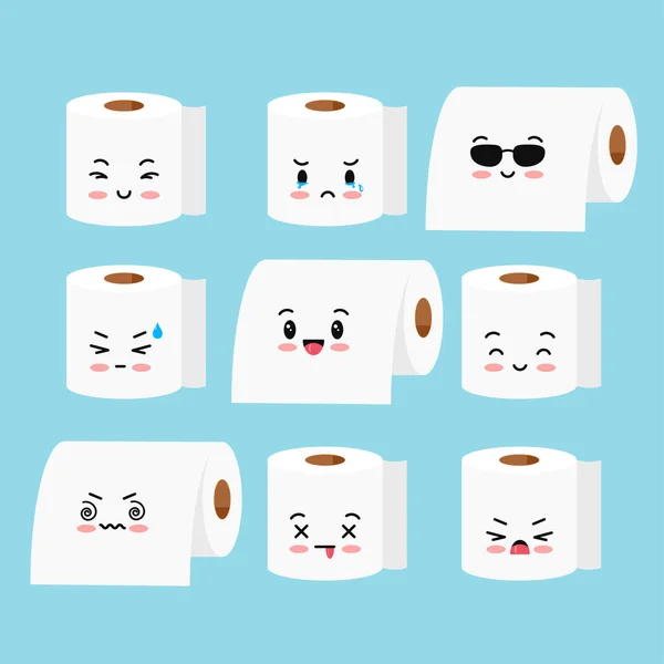 Mignon rouleau de papier toilette vecteur emoji ensemble isolé sur fond blanc . — Image vectorielle